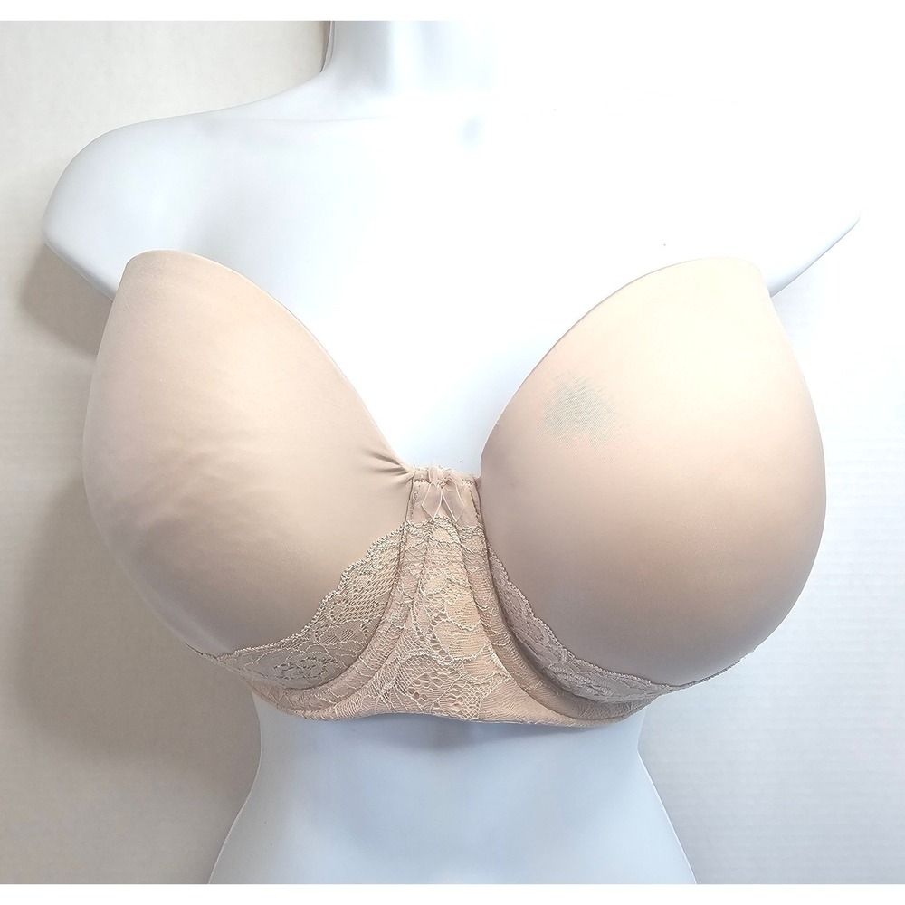 Torrid‎ Curve 42DD Strapless Bra Lace Trim Smooth Cup Beige Everyday NO STRAPS